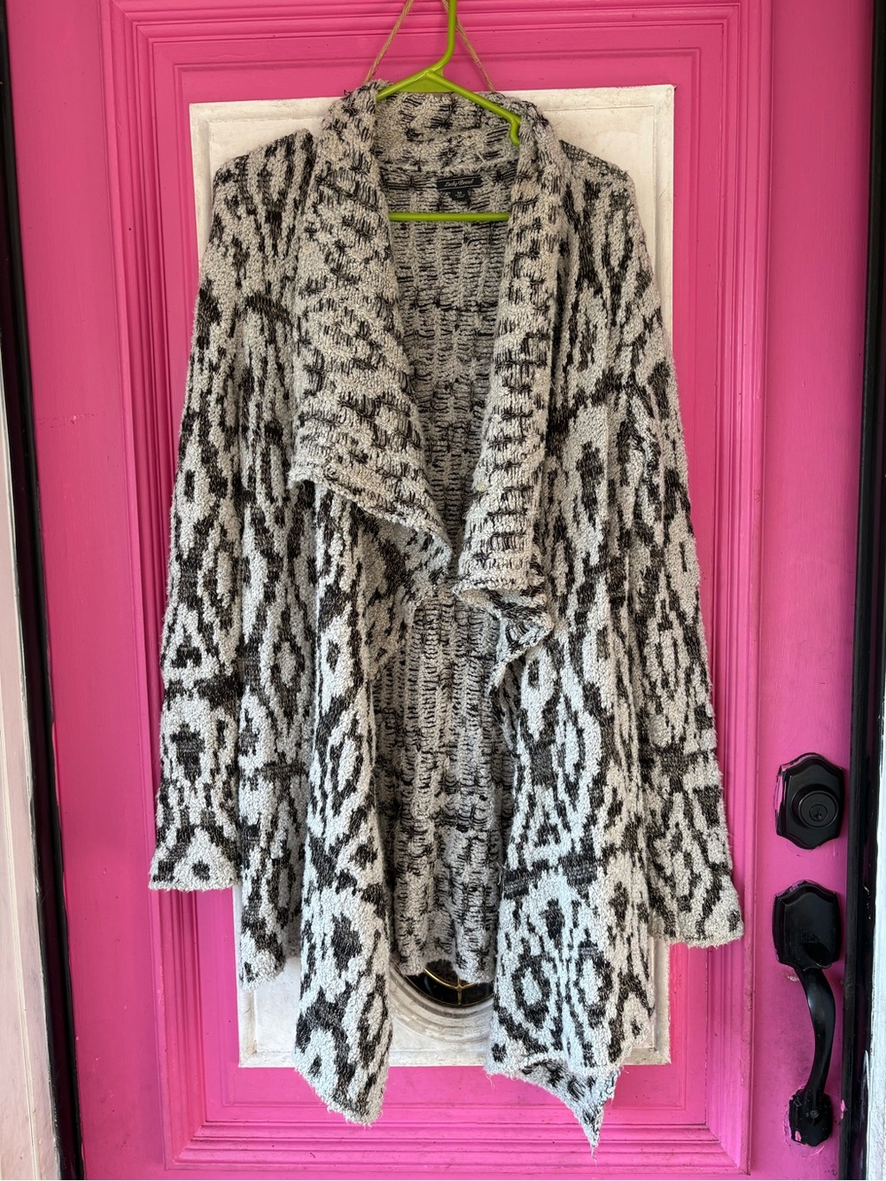 Lucky Brand Black and White Open-Front Patterned Cardigan